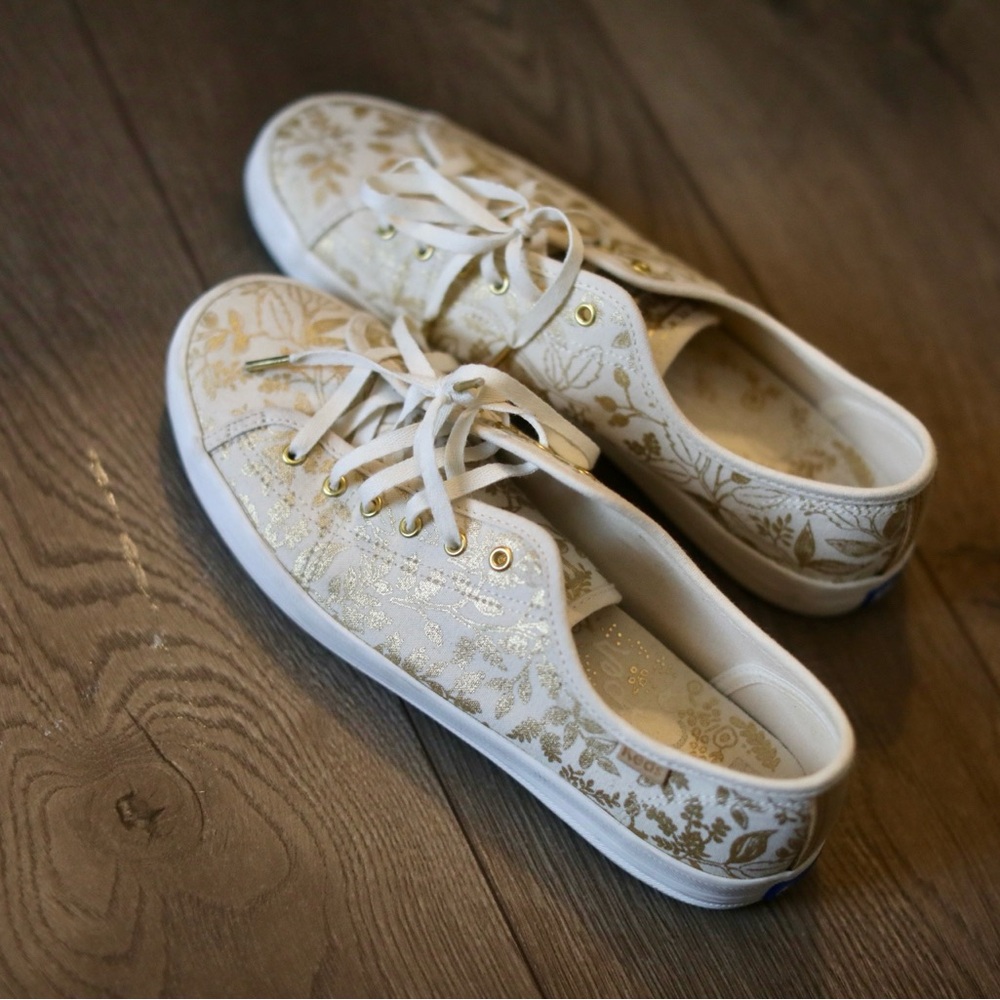 Gold foil floral Rifle Paper Co x Keds
